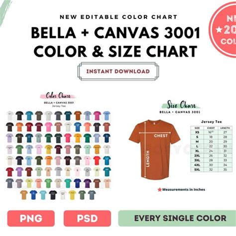 Bella Canvas 3001 Solids T Shirt Color Chart Every Single Etsy