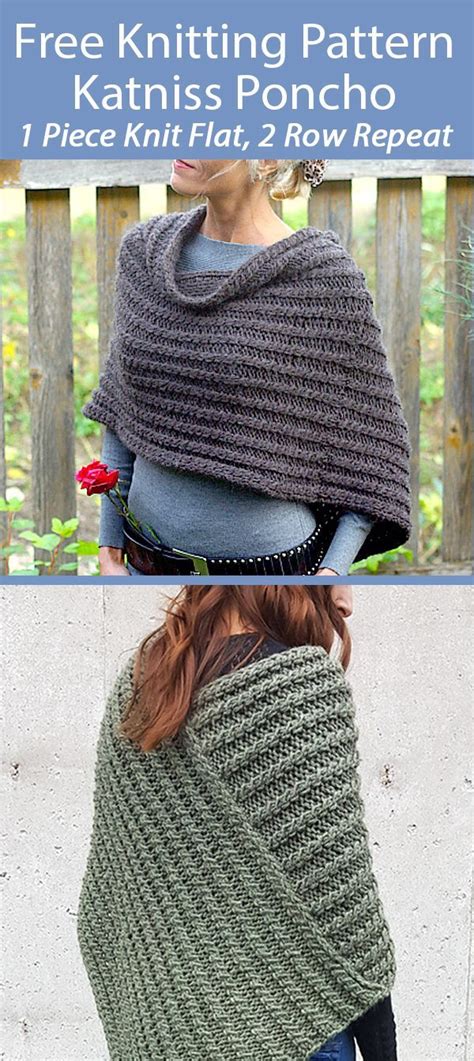 Free Knitting Pattern Katniss Poncho 1 Piece 2 Row Repeat Poncho Knit