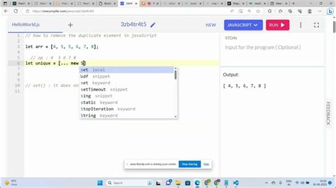 Remove Duplicate Element In Array In Javascript Javascript Set Youtube