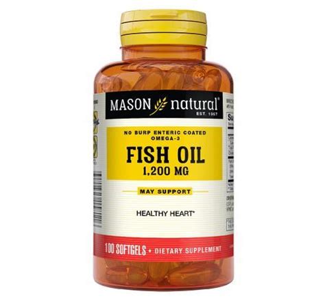 Authentic Mason Natural No Burp OMEGA 3 FISH OIL 1200mg 100