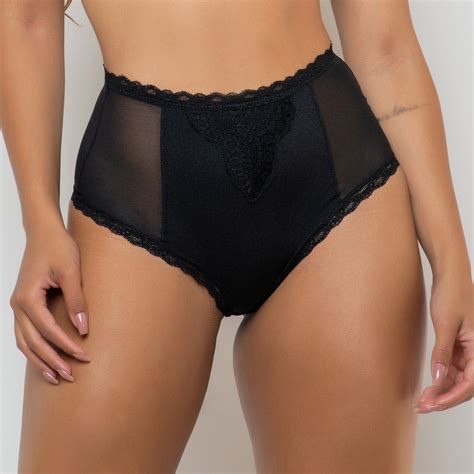 Calcinha Hot Pant Cintura Alta De Tule E Micro Renda Sophia Preto