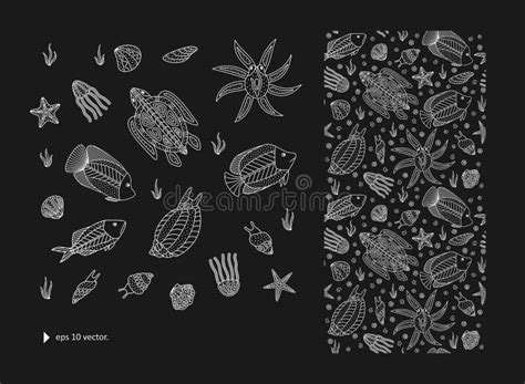Sea Creatures Seamless Texture Pattern Stock Vector Illustration
