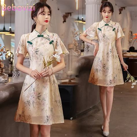 New Style Summer Improved Chiffon Cheongsam Women Elegant Chinese