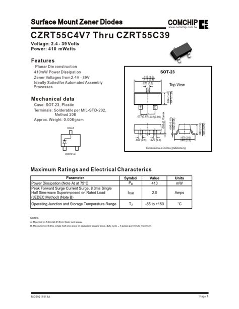 CZRT55C20 Datasheet Surface Mount Zener Diodes