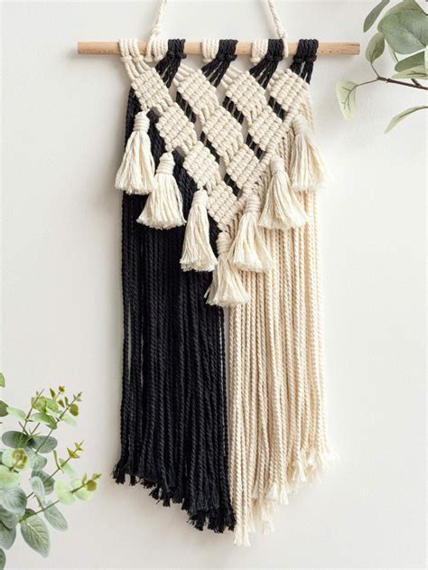 Macrame Wall Hanging Woven Cotton Cord Art Pattern Banner Etsy