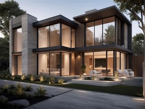 Premium AI Image | A modern luxury home exterior design featuring clean ...