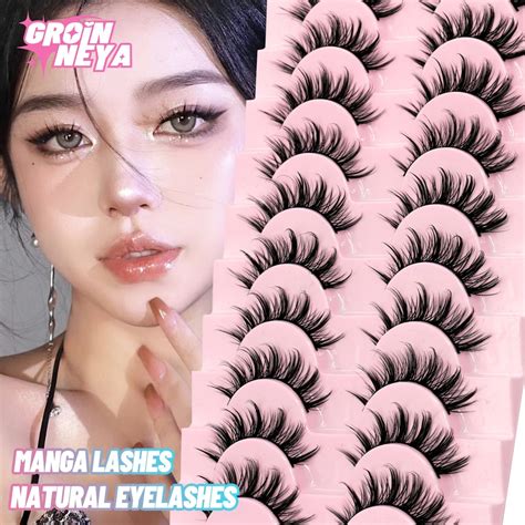 Groinneya Pairs Natural False Eyelashes Manga Lashes Fluffy Soft