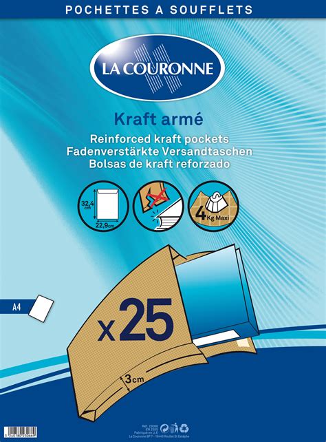 La Couronne 25 Pochettes kraft armé à soufflets C4 229 x 324 mm