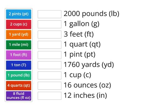 Customary Units Review Unit 10 Match Up