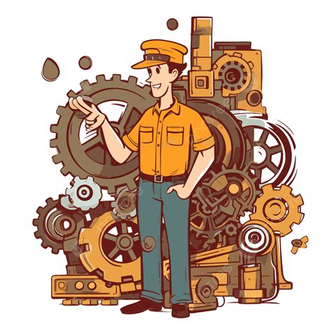 Mechanical Engineer Vector Sticker Clipart Cartoon Man Is Standing