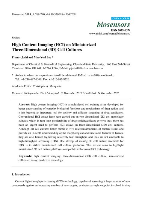 Pdf High Content Imaging Hci On Miniaturized Three Dimensional D