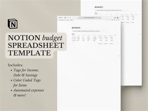 Customizable Notion Budget Template Notion Template Etsy