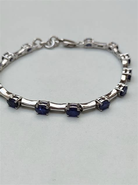 Natural Blue Sapphire Bracelet Sterling Silver Etsy