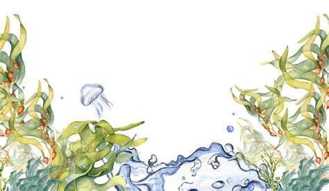 Premium Photo Board Of Green Sea Plant Watercolor Illustration