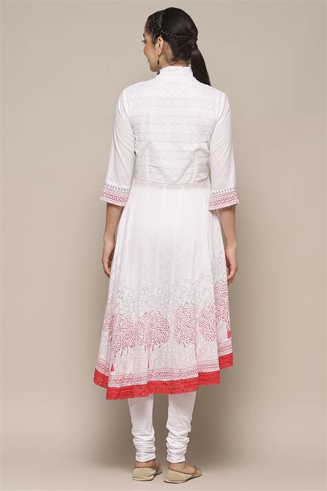 Coral Cotton Asymmetric Solid Kurta Churidar Suit Set At Biba India