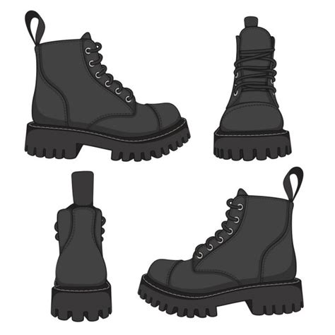 Conjunto Vectorial De Dibujos Con Botas Negras Objetos Aislados