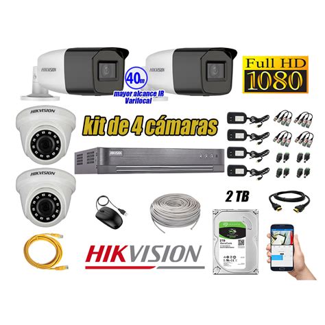 Ripley HIKVISION CÁMARAS DE SEGURIDAD KIT 4 FULL HD 1080P DISCO