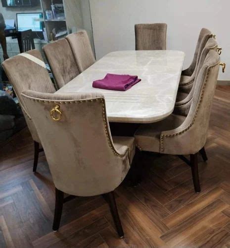 Marble Top 8 Seater White Wooden Dining Table At Rs 95000 Set In New