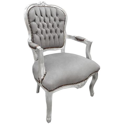 Fauteuil Baroque De Style Louis Xv Gris Et Bois Argent