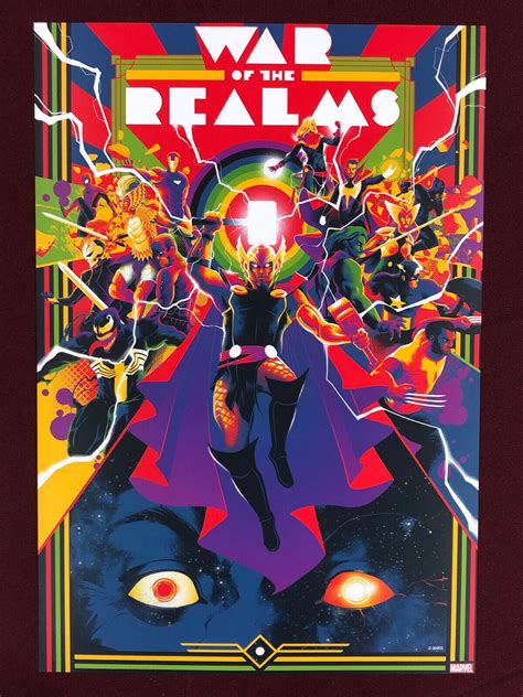 War Of The Realms Mondo Poster 16 X 11 Avengers Spider Man Thor Venom