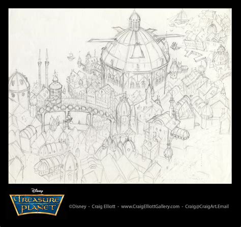 Craig Elliott - Disney's treasure Planet, spaceport drawing concept