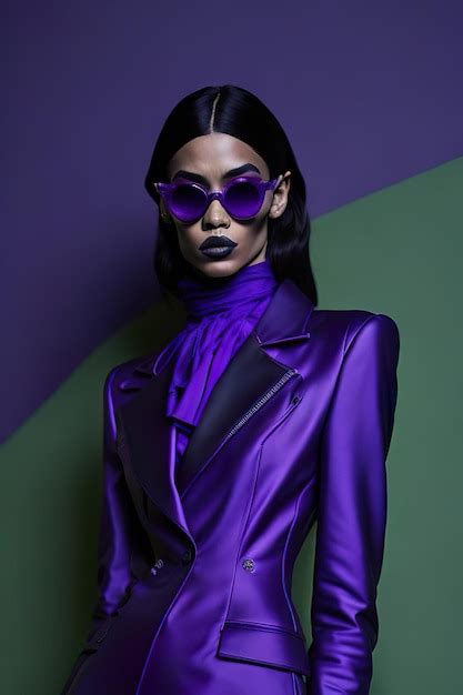 Premium Photo Model Dressed In Stylish Purple Clothes And Sunglasses