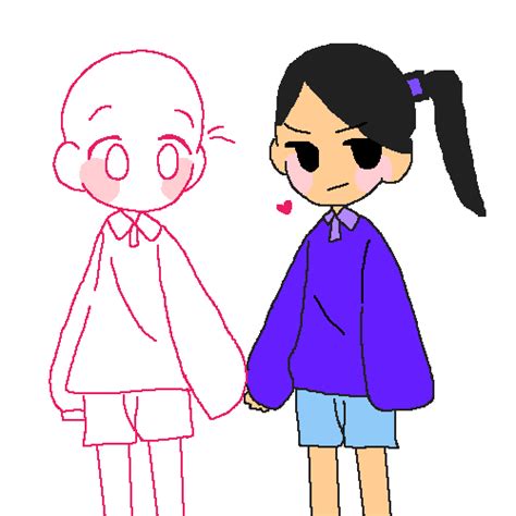 Chibi Couple Holding Hands Sketch