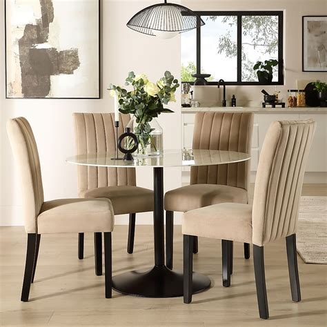 Orbit Round Dining Table Salisbury Dining Chairs White Marble