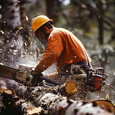 Lumberjack Cutting Down A Tree With A Chainsaw Premium Ai Generated Image