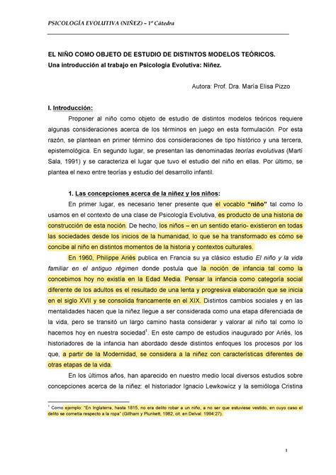 El nino como objeto de estudio Ficha Cátedra EL NIÑO COMO OBJETO DE