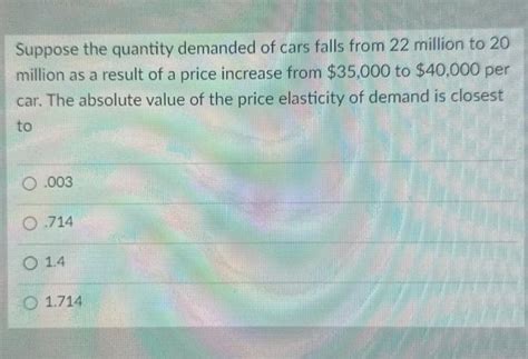 Solved Suppose The Quantity Demanded Of Cars Falls From 22