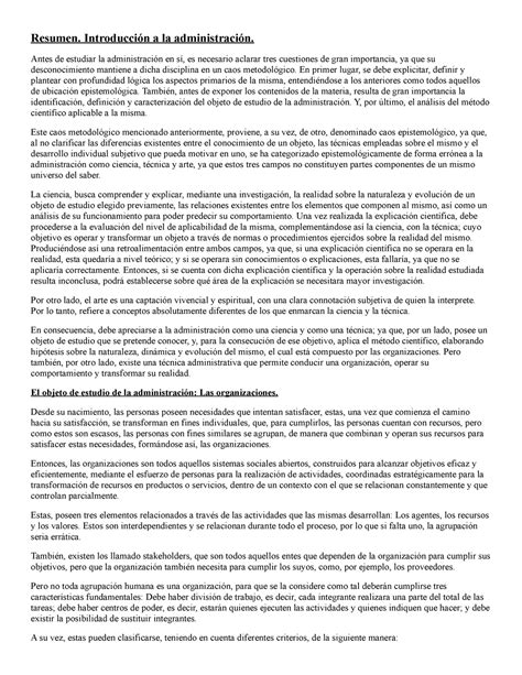 Resumen 1er Parcial Resumen Introducción A La Administración Antes