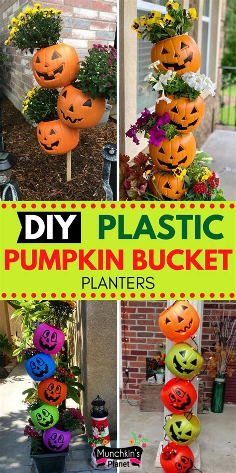 DIY Plastic Pumpkin Bucket Planters Easy Halloween Decorations Diy