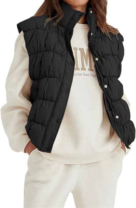 Amazon Fisoew Women S Winter Puffer Vest Quilted Stand Collar Zip