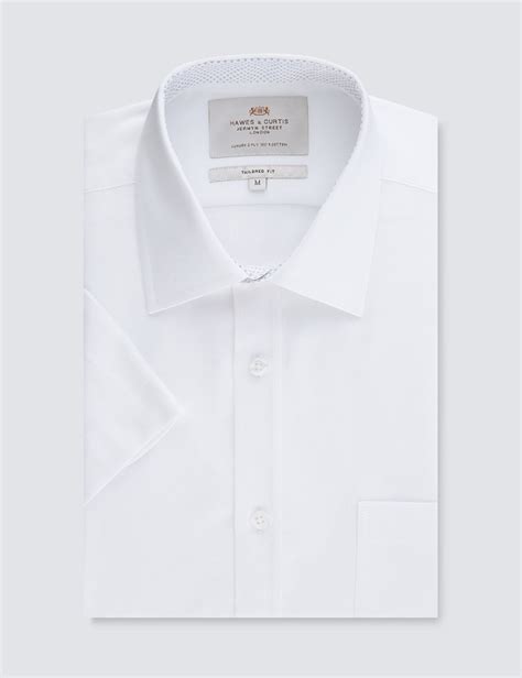 Plain Cotton Mens Tailored Fit Short Sleeve Shirt In White Hawes