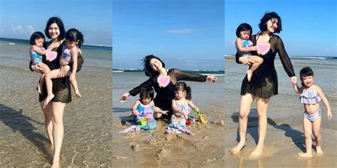 Potret Felicya Angelista Asyik Main Di Pantai Bareng Sang Buah Hati