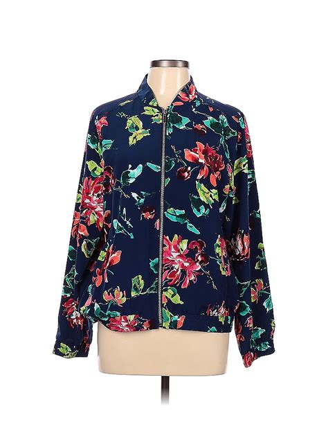 Susan Graver 100 Polyester Floral Blue Jacket Size L 68 Off Thredup