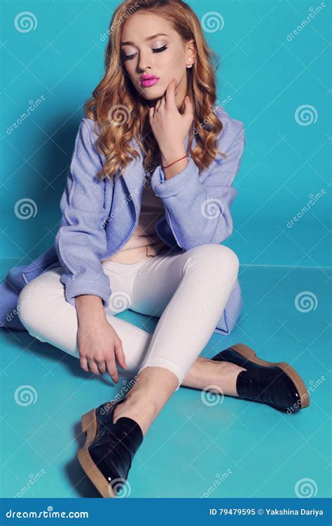 Beautiful Woman With Blond Hair In Casual Clothes Stock Image Image