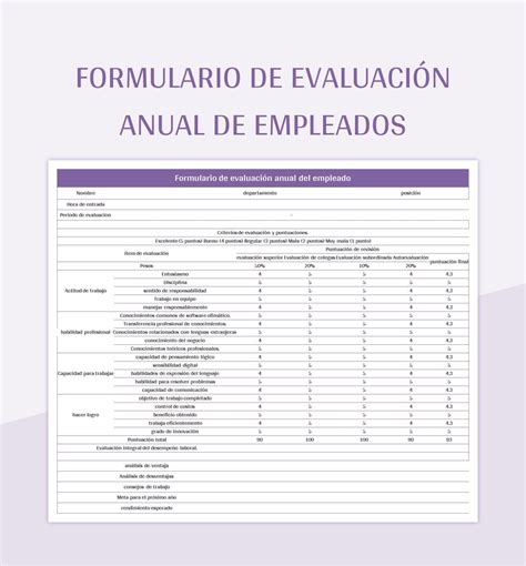 Plantilla de Excel Formulario De Evaluación Anual De Empleados y Hoja