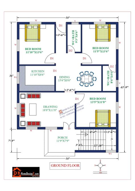 34x44 Affordable House Design Dk Home Designx