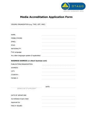 Fillable Online Otagocdem Govt Media Accreditation Application Form