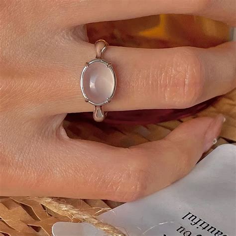 Oval Opal Ring Irregular Vintage White Stone Finger Open Rings Simple