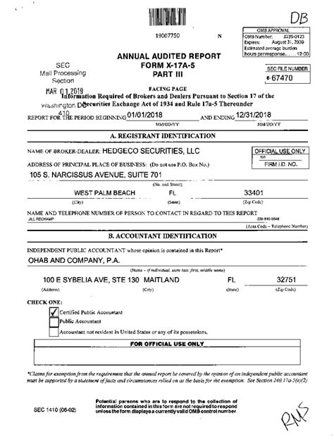 Fillable Online Annual Audited Report Form X A Part Ill B Fax