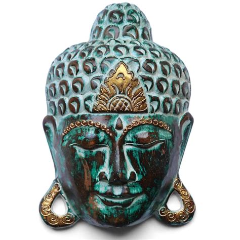 Buddha Mask Wood Green 20x8x30cm