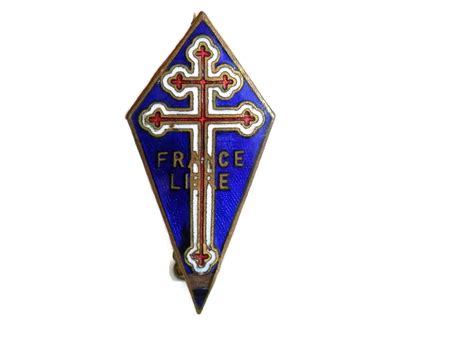 Enameled Free France Pin With Lorraine Cross