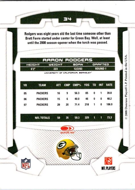 Donruss Rookies Stars Aaron Rodgers Green Bay Packers Ebay