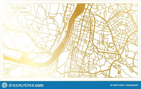 Mapa De La Ciudad De Kolkata En Estilo Retro En Color Dorado Mapa De Esquema Ilustración Del