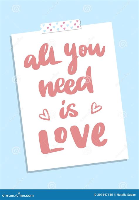 Cute Hand Lettering Quote `all You Need Is Love` Stock Vector