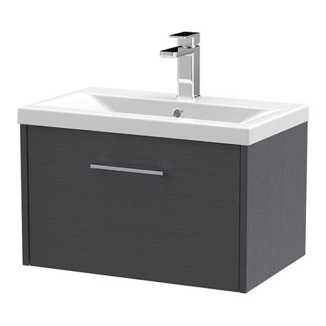 Hudson Reed Juno 600mm Wall Hung 1 Drawer Vanity Unit And Mid Edge Basin 1th Graphite Grey