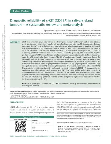 Pdf Diagnostic Reliability Of C Kit Cd In Salivary Gland Tumours